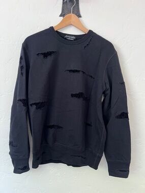 Alexander McQueen Black Distressed Crewneck Sweatshirt